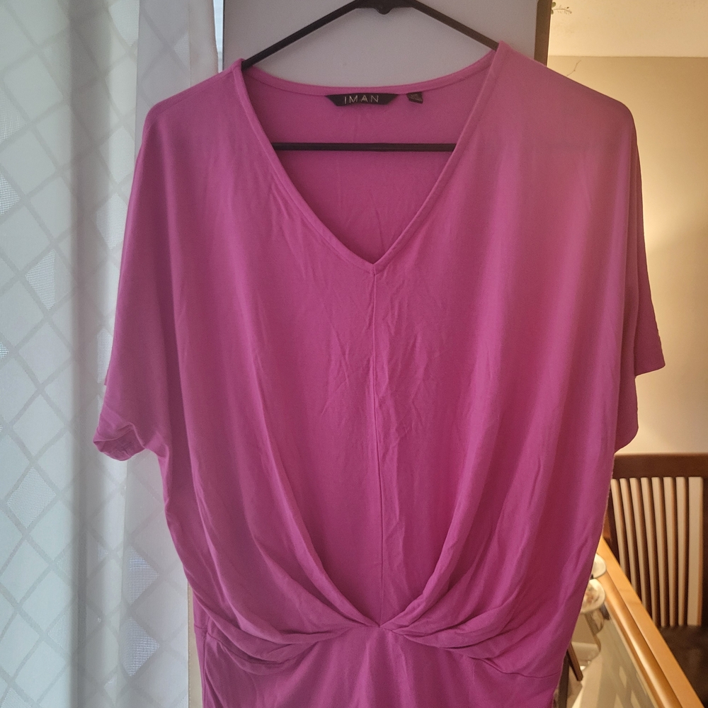 IMAN Pink V-Neck Women's Blouse